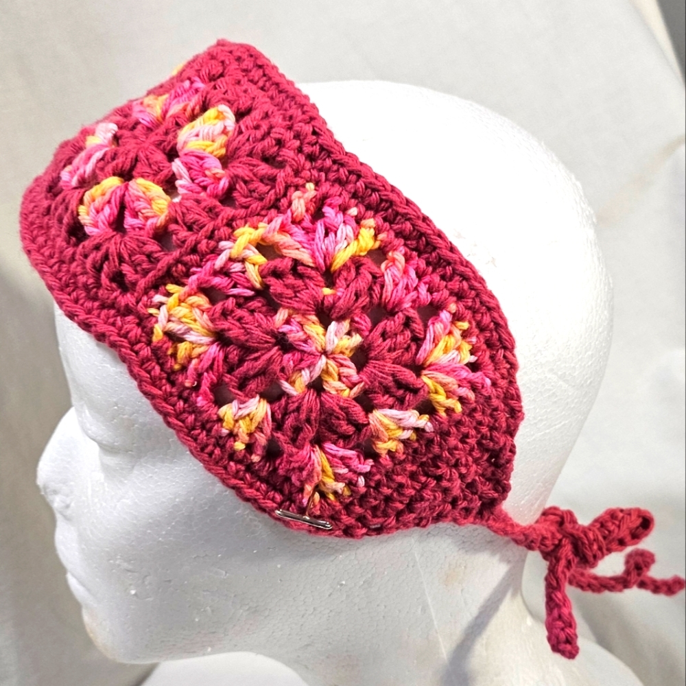 Granny Square Headband handmade crochet Dusty Rose Pink